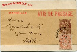 FRANCE BANDE-JOURNAUX DU 2 C. BRUN-LILAS TYPE BLANC AVEC AFFR. COMPLEMENTAIRE + CACHET ROUGE " AVIS DE PASSAGE "........ - Newspaper Bands