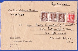 Cover - On His Majesty's Service, India To New York, United States - Lettres & Documents