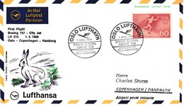 MAV 004 : Premier VOL Par Lufthansa - SKI - LAPIN - OISEAU - D'Oslo Pour Copenhague - Superbe - Lettres & Documents