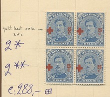 156 25c  Variété Dans La Surcharge.  Bloc De 4. ++/+.   Cote 288,-comme Normaux - 1918 Cruz Roja