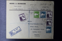 Palestine: 1937 Registered Commercial Cover Tel Aviv -> London 3 Color Franking - Palestina