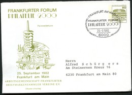 Bund PU117 D2/035 FERNMELDETURM FRANKFURT Sost.1982 - Privé Briefomslagen - Gebruikt
