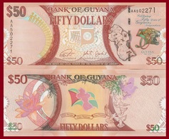 Guyana P41, $50, Map, Leopard / Water Lily, Doves UNC See UV & WM 2016 - Guyana
