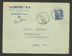 Dpt. AIN - MEZERIAT / Enveloppe Commerciale " LA BRESSE - Porcs & Salaisons " / Gandon 1951 - 1921-1960: Periodo Moderno