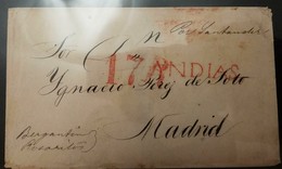 O) 1843 APROX. CUBA-CARIBBEAN - SPANISH ANTILLES, BRAND  RED OF 17 REALES - INDIAS, NICE COVER PREPHILATELY XF TO MADRID - Vorphilatelie