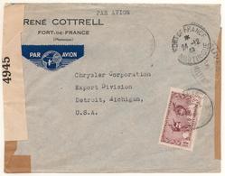 Lettre  Par Avion Censurée Pour USA Avec 3F Martiniquaises Seul Sur Lettre Cote Mini 82 € - Storia Postale