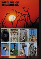 OUGANDA   Feuillet  N° 1367/74 * *   ( Cote 8.75e )  Gorille Guepard Elephants Gazelle Grue Vautour Zebre Oiseaux - Gorilles