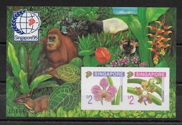 SINGAPORE - 1995 - BLOC N°33 RARE EN NON DENTELE **  - ORCHIDEES + ANIMAUX - Singapore (1959-...)
