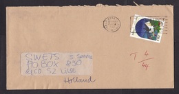 Ireland: Cover To Netherlands, 1992, 1 Stamp, Christmas, Postage Due, Taxed (roughly Opened) - Brieven En Documenten