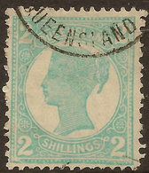 QUEENSLAND 1897 2/- Turquoise-green QV SG 254 U #AOM13 - Oblitérés