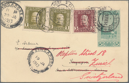 Bosnien Und Herzegowina: 1912-13, Postal Stationery Card 5h., Uprated 1h. Pair And 3h., Used From Sa - Bosnië En Herzegovina