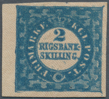 Dänemark: 1851 2 Rigsbankskilling Greenish Blue, Ferslew PROOF, Plate I, Pos. 51, Type 1, Imperforat - Ungebraucht