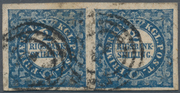 Dänemark: 1852 2 R.B.S. Blue From 2nd (Thiele) Printing, HORIZONTAL PAIR Of Sheet Pos. 93+94, Used A - Ungebraucht