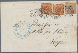 Dänemark: 1860 Folded Cover To Mella, Noway Via Svinesund Franked By 1854 4s. Brown Horizontal Pair - Neufs