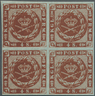 Dänemark: 1858/1859 (ca.), Square Issue 4sk. Brown From Plate IV With Dotted Background With Blue Bu - Nuovi