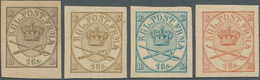 Dänemark: 1864 (ca.), Crown Insignia 16sk. With Crown Wmk. Four Imperforate PROOFS In Blue, Red, Yel - Unused Stamps