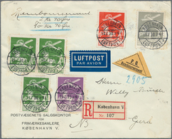 Dänemark: 1925/1929, 3 X 10 Öre Green, 15 Öre Violet, 25 Öre Red And 50 Öre Grey Airmail Stamps, Mix - Ongebruikt