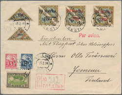 Estland: 1923, Airmail 10 M. On 5 M. - 45 M. On 5 M. Imperforated And Airmail Overprint Issue 5 M. A - Estland