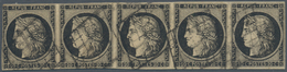Frankreich: 1849, Ceres 20c. Black On Yellowish Paper Horizontal Strip Of Five With Good Margins On - Altri & Non Classificati