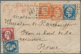 Frankreich: 1861, Nice Colourful "Chargé" Letter From Paris To Rome. Rare 2 Franc Franking But Often - Autres & Non Classés