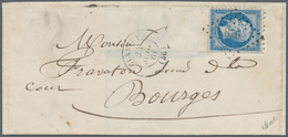 Frankreich: 1853, 20 C Blue On Bluish, Type I, Left And Top Margin With "Clamecy" Perforation, Tied - Autres & Non Classés