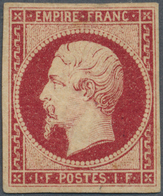 Frankreich: 1853, 1fr. Carmine, Fresh Colour And Full Margins All Around, Mint With Large Parts Of O - Andere & Zonder Classificatie