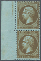 Frankreich: 1865, Napoleon 1c. Golden Brown ("mordore"), Left Marginal Vertical Pair (horiz. Perf. F - Altri & Non Classificati