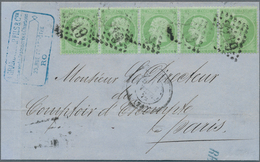 Frankreich: 1872, Napoleon 5 C. Yellow Green, A Horizontal Strip-5. Tied Losange Grande Chiffre "321 - Autres & Non Classés