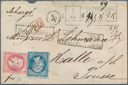 Frankreich: 1868, Napoleon 20 C., 80 C. Tied Losange Grande Chiffre "4" To Registered Cover To Halle - Autres & Non Classés