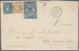 Frankreich: 1872, COMBINATION FRANKING CERES-FISCAL STAMP, 15c. Bistre And 25c. Blue In Combination - Altri & Non Classificati