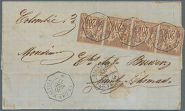Frankreich: 1877, French Consular Post Haiti, 20 C Brown-lilac Sage, Horizontal Strip Of 4 (2 Stamps - Altri & Non Classificati
