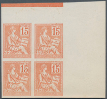 Frankreich: 1900, Mouchon 15c. Orange, IMPERFORATE Marginal Block Of Four From The Upper Right Corne - Altri & Non Classificati