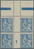 Frankreich: 1900, Mouchon I 25c. Blue Gutter Block Of Four Incl. 'Millesime 1' From Upper Margin, MN - Andere & Zonder Classificatie