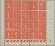 Frankreich: 1925, Semeuse 80c. Red Block Of 20 From Lower Margin, Mint Never Hinged (minor Perf. Sep - Altri & Non Classificati