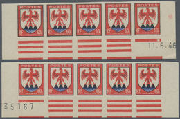 Frankreich: 1946, Definitives "Coat Of Arms" IMPERFORATE, Ten Complete Sets In Bottom Marginal Strip - Altri & Non Classificati