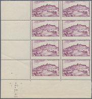 Frankreich: 1946, Landscapes 5fr. Violet ‚Vèzelay‘ Block Of Eight From Lower Left Corner With Printi - Altri & Non Classificati