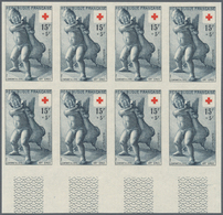 Frankreich: 1955, Red Cross Set Of Two ‚Sculptures‘ In IMPERFORATE Blocks Of Eight From Lower Margin - Andere & Zonder Classificatie