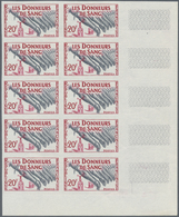 Frankreich: 1959, Blood Donation 20fr. IMPERFORATE Block Of Ten From Lower Right Corner, MNH, Yvert - Altri & Non Classificati