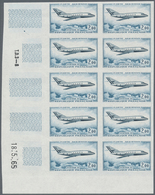 Frankreich: 1965, Airplane ‚Mystere 20‘ 2.00fr. IMPERFORATE Block Of Ten From Lower Left/right Corne - Altri & Non Classificati