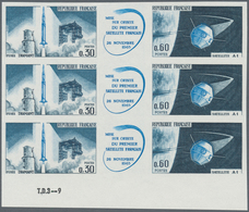 Frankreich: 1965, Start Of First French Satellite Se-tenant Strip Of Three IMPERFORATE Strip Of Thre - Altri & Non Classificati