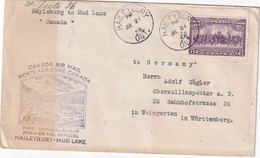 CANADA 1936 LETTRE 1ER VOL HAILEYBURY  - MUD LAKE - Cartas & Documentos