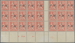 Frankreich - Militärpostmarken: 1902, Mouchon II 15c. Red Optd. ‚F. M.‘ Block Of 24 With Vertical Gu - Militaire Zegels