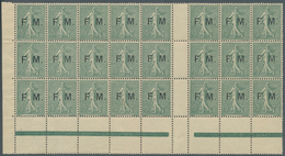 Frankreich - Militärpostmarken: 1904, Semeuse 15c. Grey-green Optd. ‚F. M.‘ Block Of 24 With Vertica - Militaire Zegels