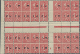 Frankreich - Militärpostmarken: 1906, Semeuse 10c. Rose Optd. ‚F. M.‘ Block Of 32 With Horizontal An - Timbres De Franchise Militaire