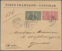 Französische Post In Zanzibar: 1904, France: 10 C Rose An 15 C Grey-green Semeuse, Each As Horizonta - Autres & Non Classés