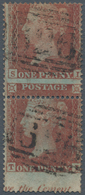 Großbritannien: 1854, 1 D Red-brown, Perf.16, Used Vertical Pair, Strong Vertical Shift Of Perforati - Andere & Zonder Classificatie