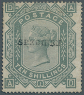 Großbritannien: 1878, QV 10s. Greenish Grey With Maltese Cross Wmk. From Plate 1 Lettered 'D-A' Hand - Autres & Non Classés