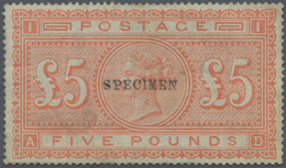 Großbritannien: 1882 QV £5 Orange, Overprinted "SPECIMEN" In Type 9, Unused Without Gum, Lightly Sta - Other & Unclassified