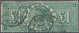 Großbritannien: 1891, QV £1 Green With Wmk. Three Imperial Crowns Lettered 'DI' Used With Three Part - Andere & Zonder Classificatie
