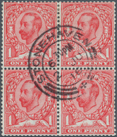 Großbritannien: 1912, 1d. Scarlet, Wm Simple Cipher, Die 1B, Inverted Watermark, Block Of Four Showi - Autres & Non Classés